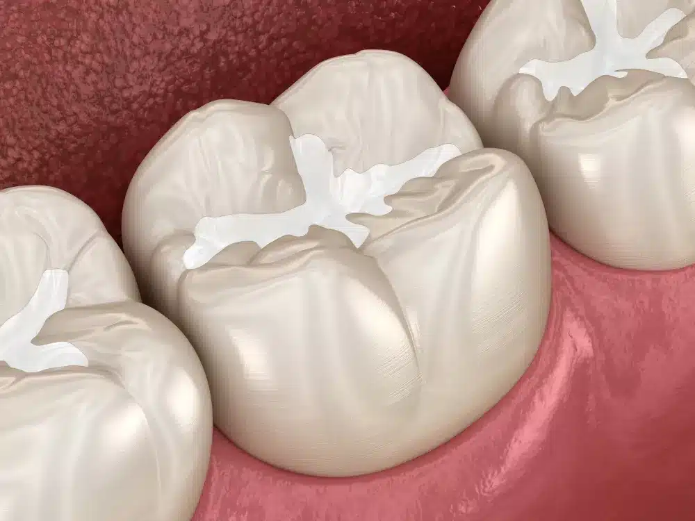 pediatric dentist applying sealants to molars for cavity prevention